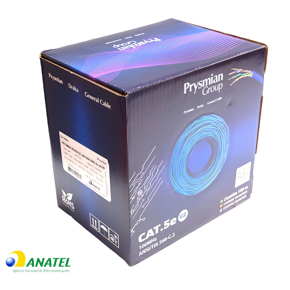 Cabo de Rede Cat5e U/UTP EZ CMX Prysmian Azul com 100 Metros